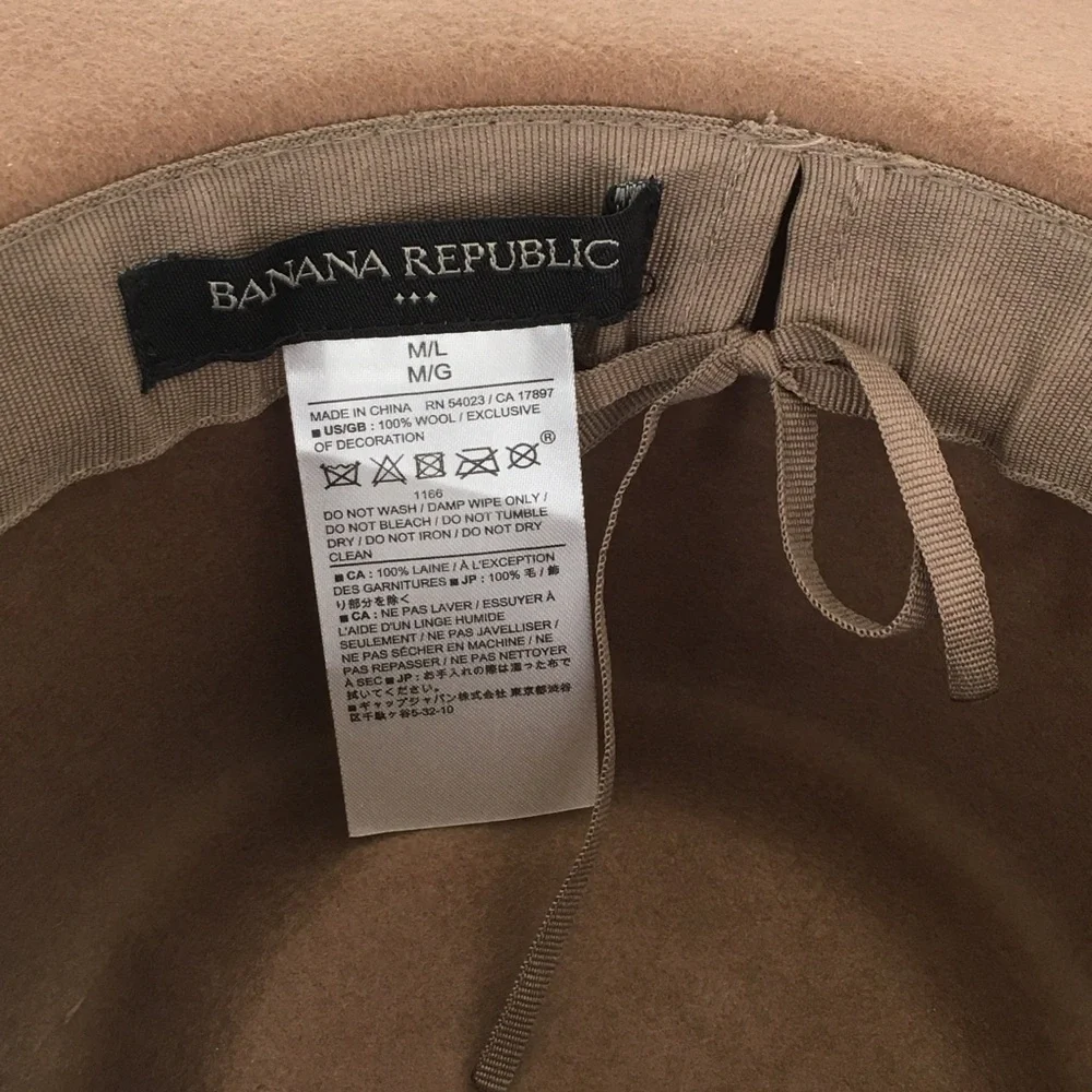 Banana Republic Boho Wool Felt Hat Tan Dark Brown Braided Leather Hat Band